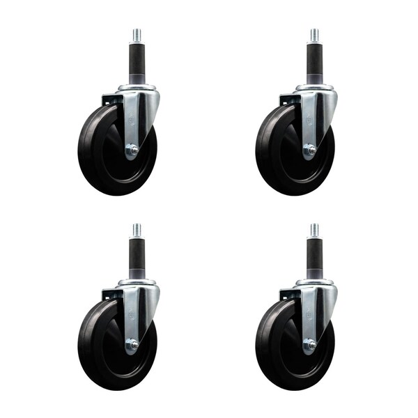 Service Caster 5'' Soft Rubber Wheel Swivel 1'' Expanding Stem Caster Set, 4PK SCC-EX20S514-SRS-1-4 - main